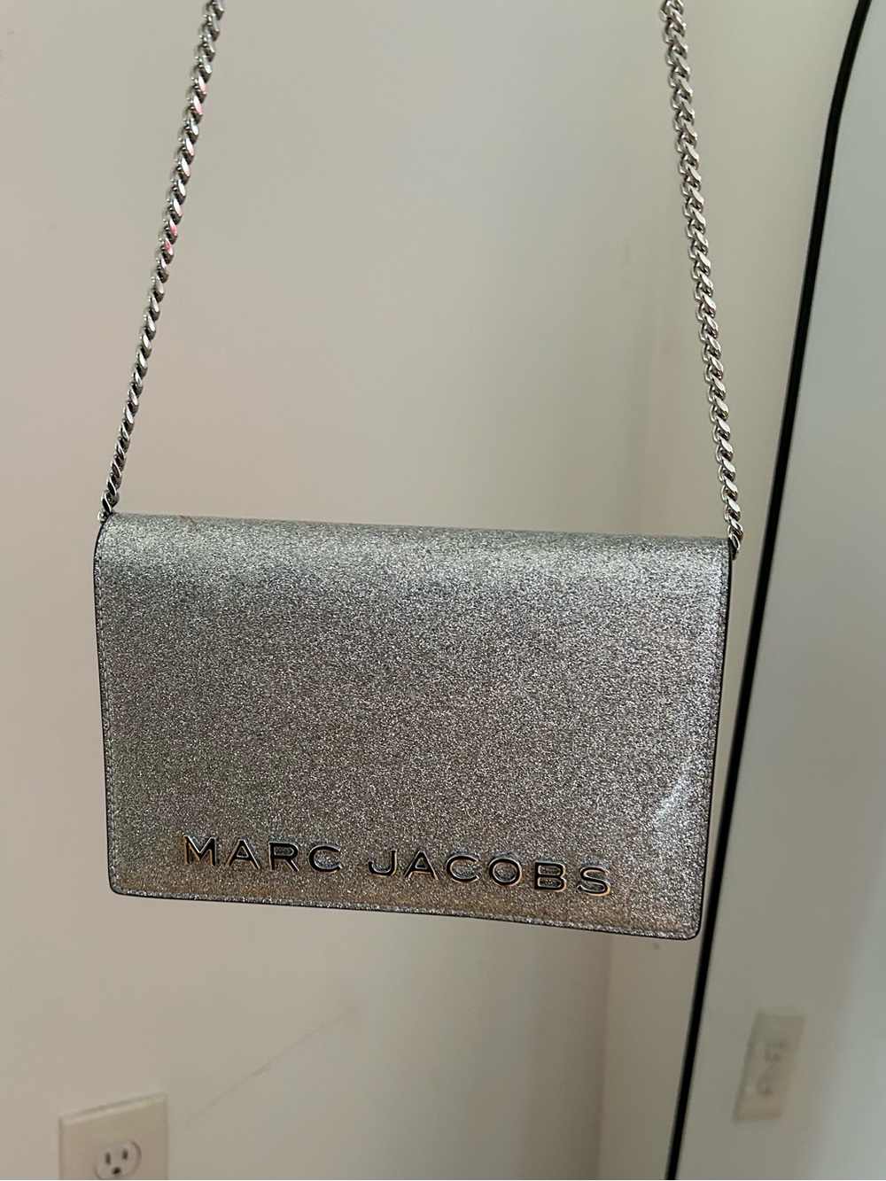 Marc Jacobs “Party on a Chain” Silver Glitter Chain Crossbody